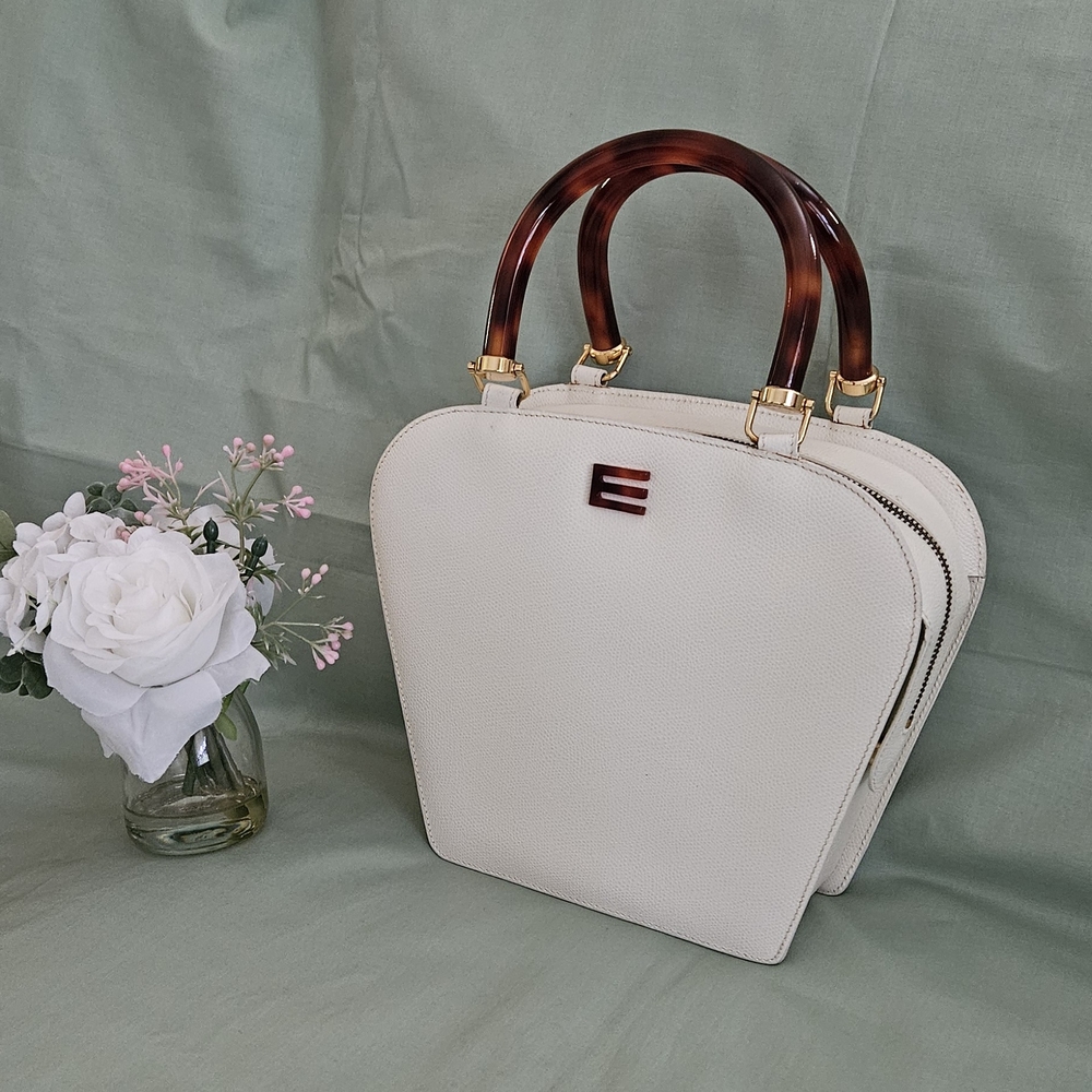 Etro Off-White Leather High-End Luxury Designer Double Handle Handbag (EXCELLENT